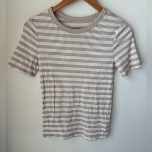 a new day Beige and White Striped Short Sleeve Tee